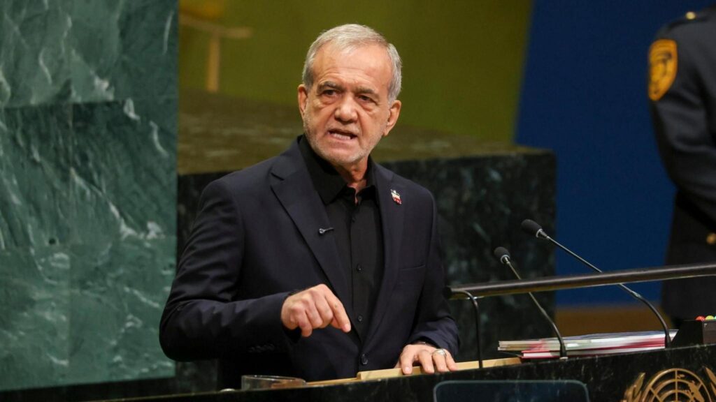Iranian President Masoud Pezeshkian addresses the UN General Assembly in New York (23 September 2026)