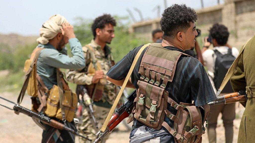 Yemen pro-government forces gather west of the city of Taiz following battles with Houthi fighters, in south-western Yemen (3 October 2026)