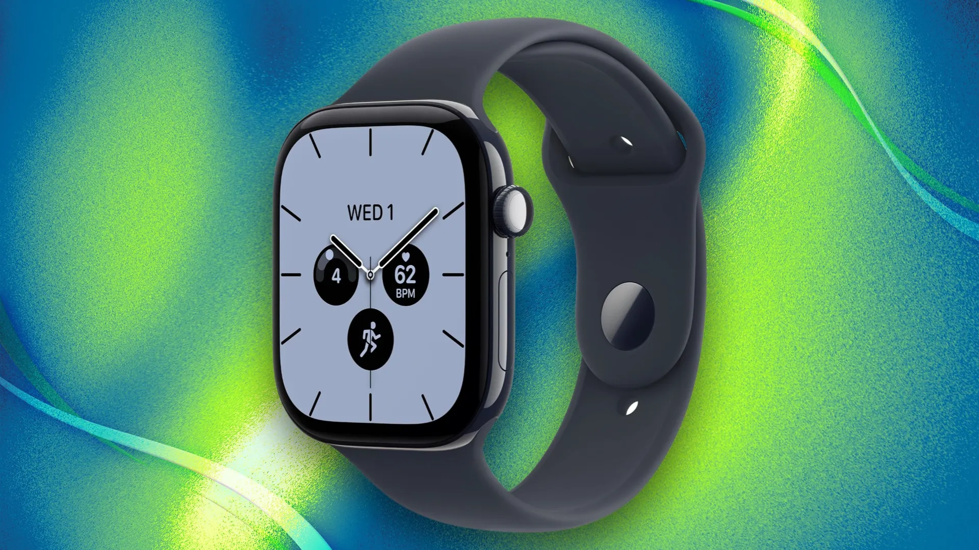 Night blue ceramic apple watch series 12 on a blue and green background