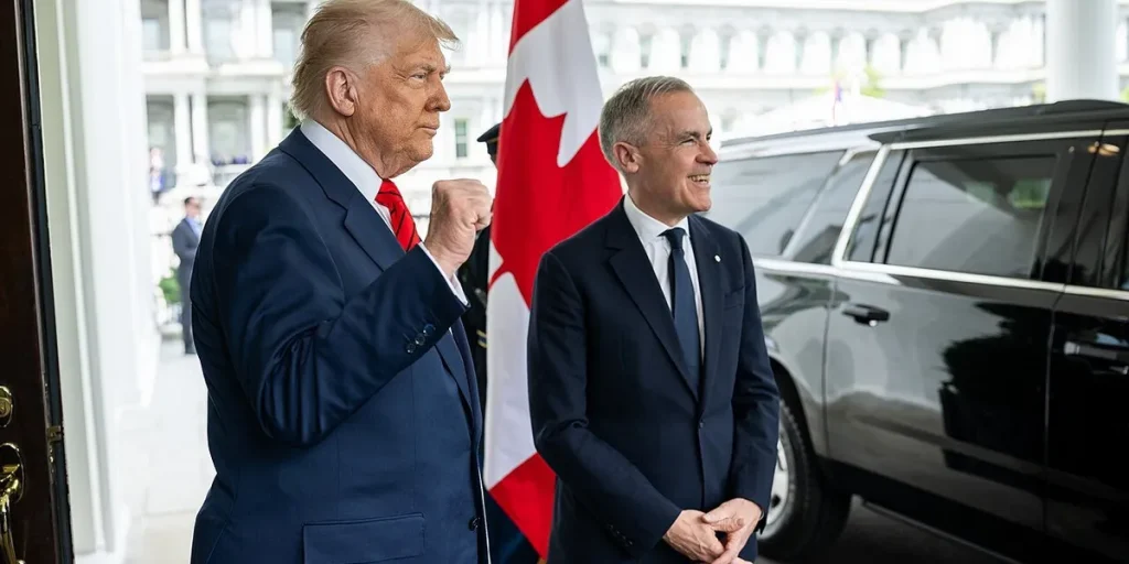 U s president donald trump with canadian prime minister mark carney on may 6 2025